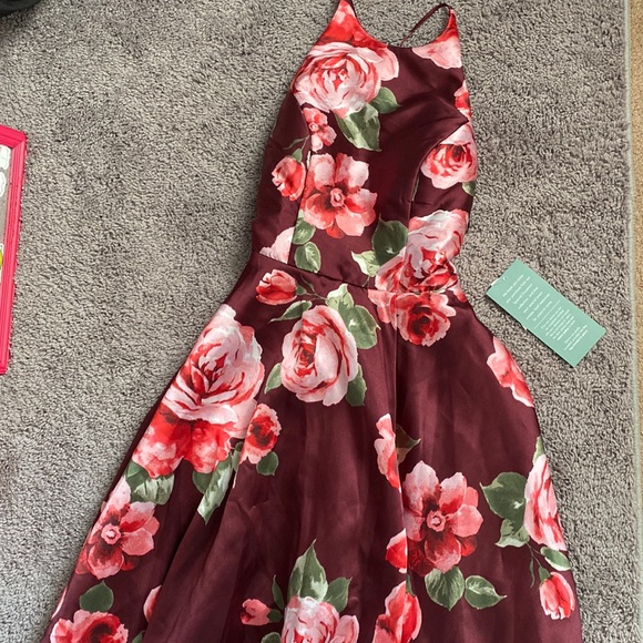 FLORAL BALLGOWN PROM DRESS WITH POCKETS AND SLIT - Picture 1 of 5